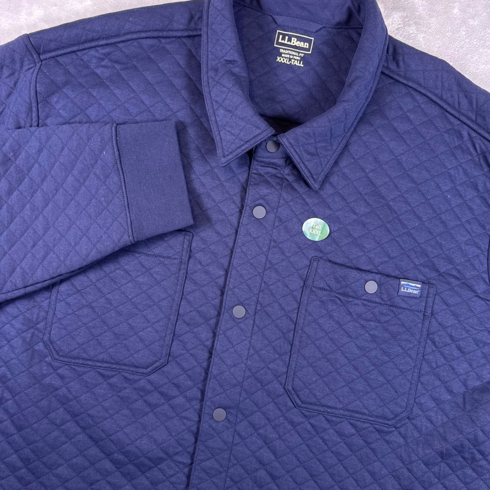 LL Bean Mens XXXL-Tall Quilted Shirt Jacket Navy Blue Snap Front 512318